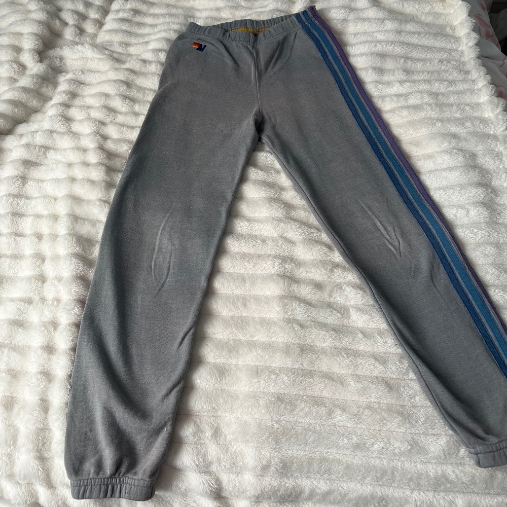 Aviator nation, sweatpants, and light gray with stripes size 12